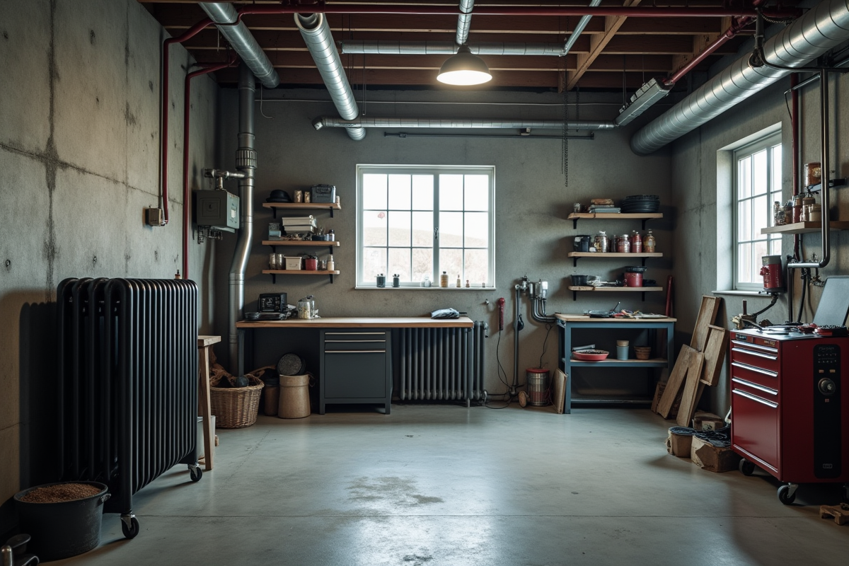Espace atelier avec radiateur oil-filled en fonctionnement