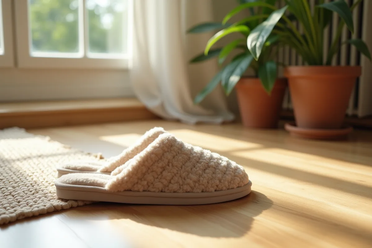 Paire de chaussons confortables dans un salon lumineux