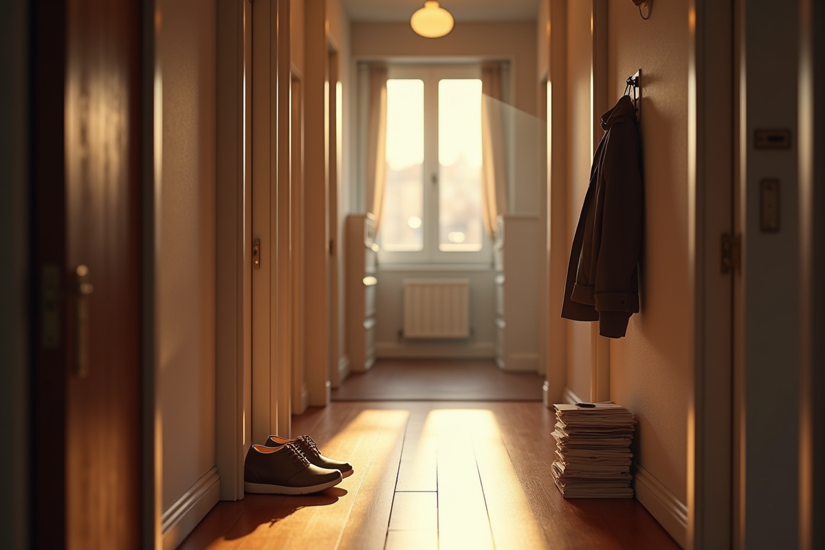 Couloir d appartement avec chaussures et courrier au matin