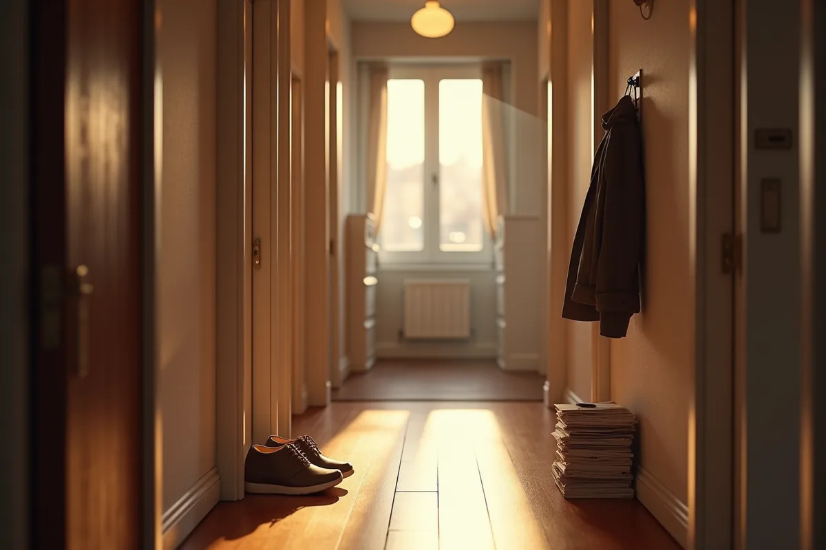 Couloir d appartement avec chaussures et courrier au matin