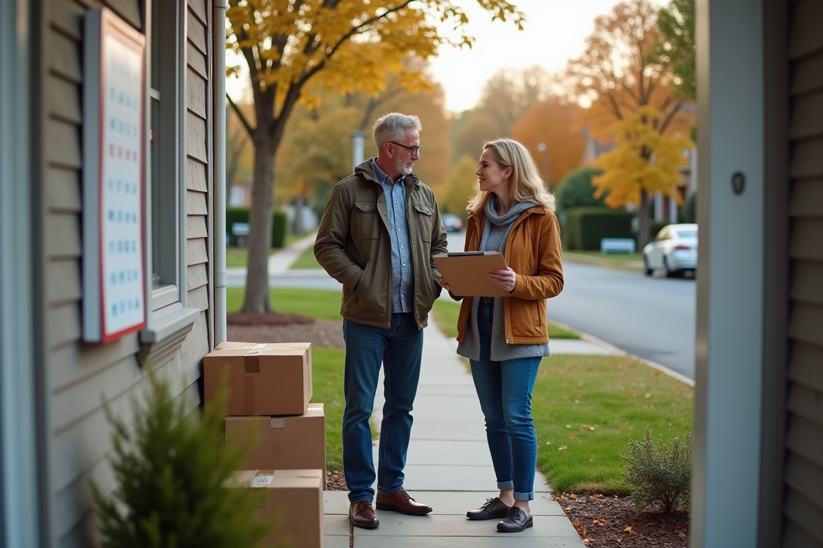 Couple planifie leur déménagement devant la maison