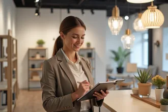Femme en intérieur moderne compare deux lustres