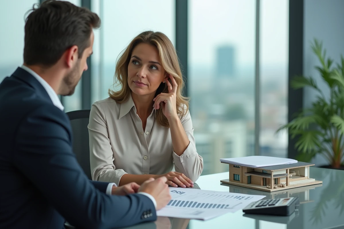 Femme discutant de financement piscine avec conseiller bancaire