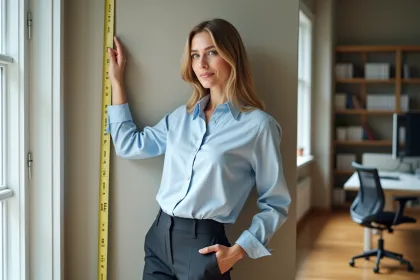 Femme d affaires mesurant sa taille avec un ruban dans un bureau moderne