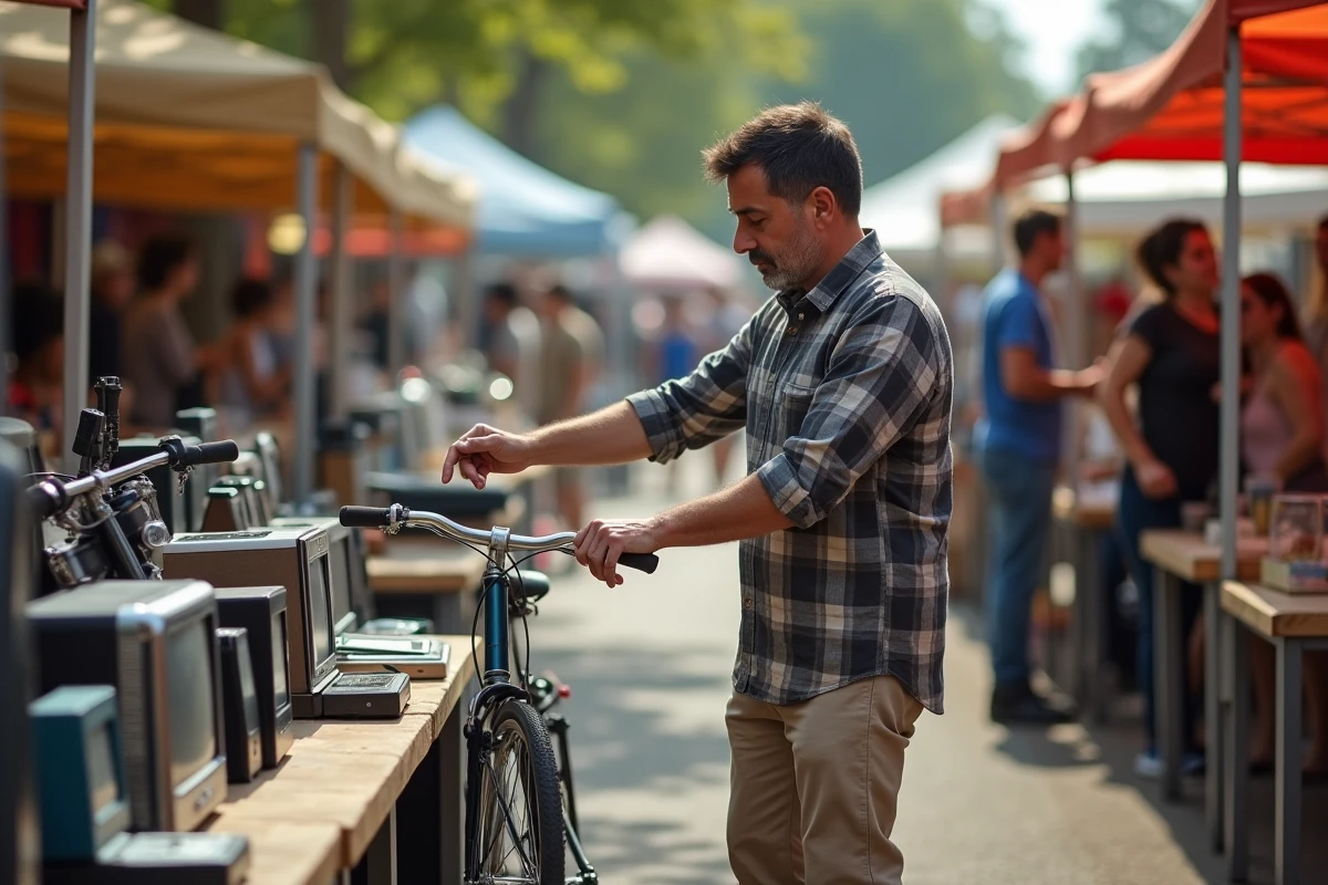 Homme examinant un vélo d
