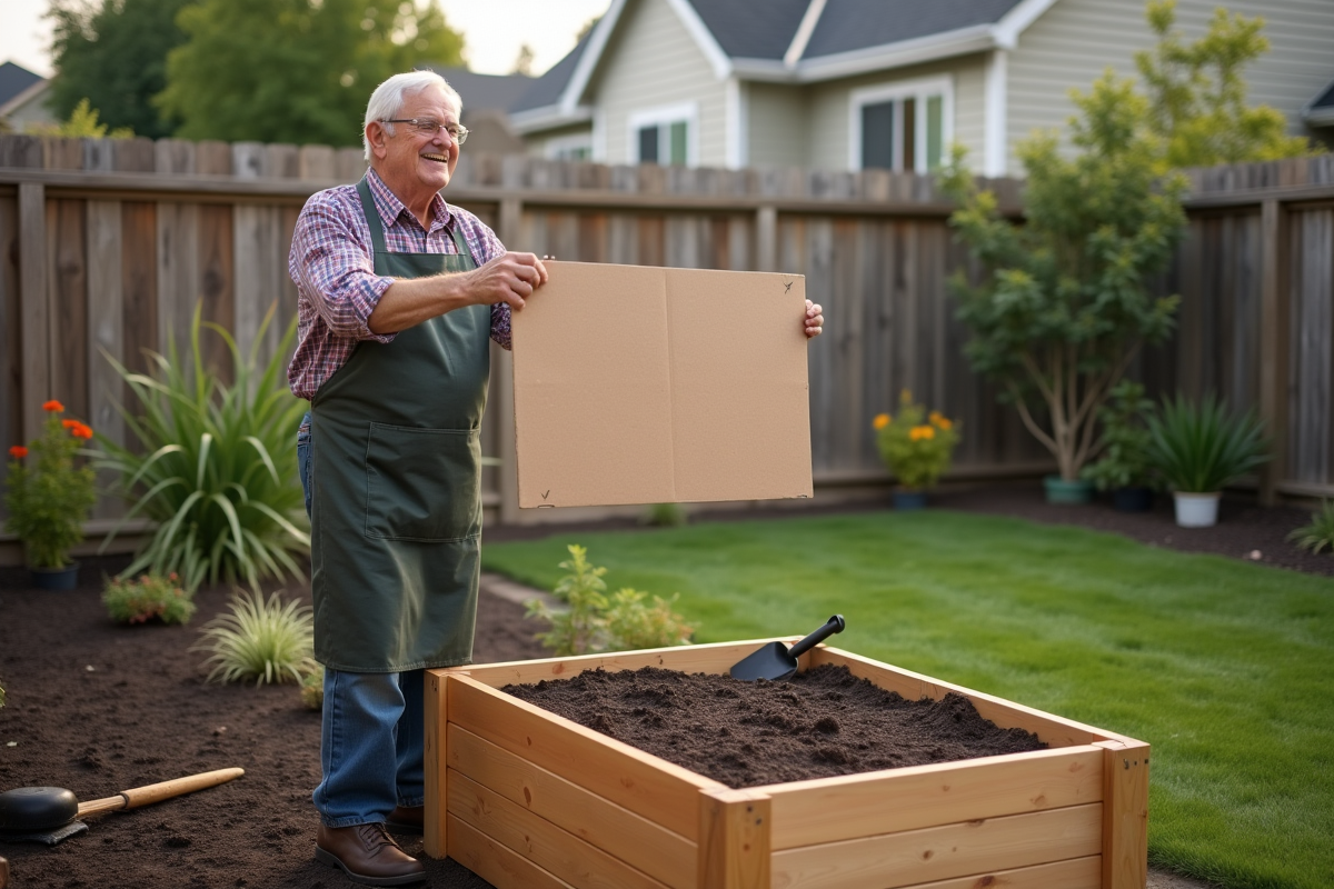 Homme âgé tenant un carton près d