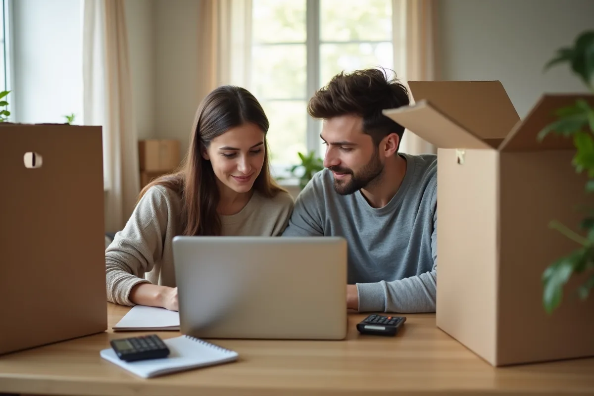 Jeune couple organisant leur déménagement à la maison