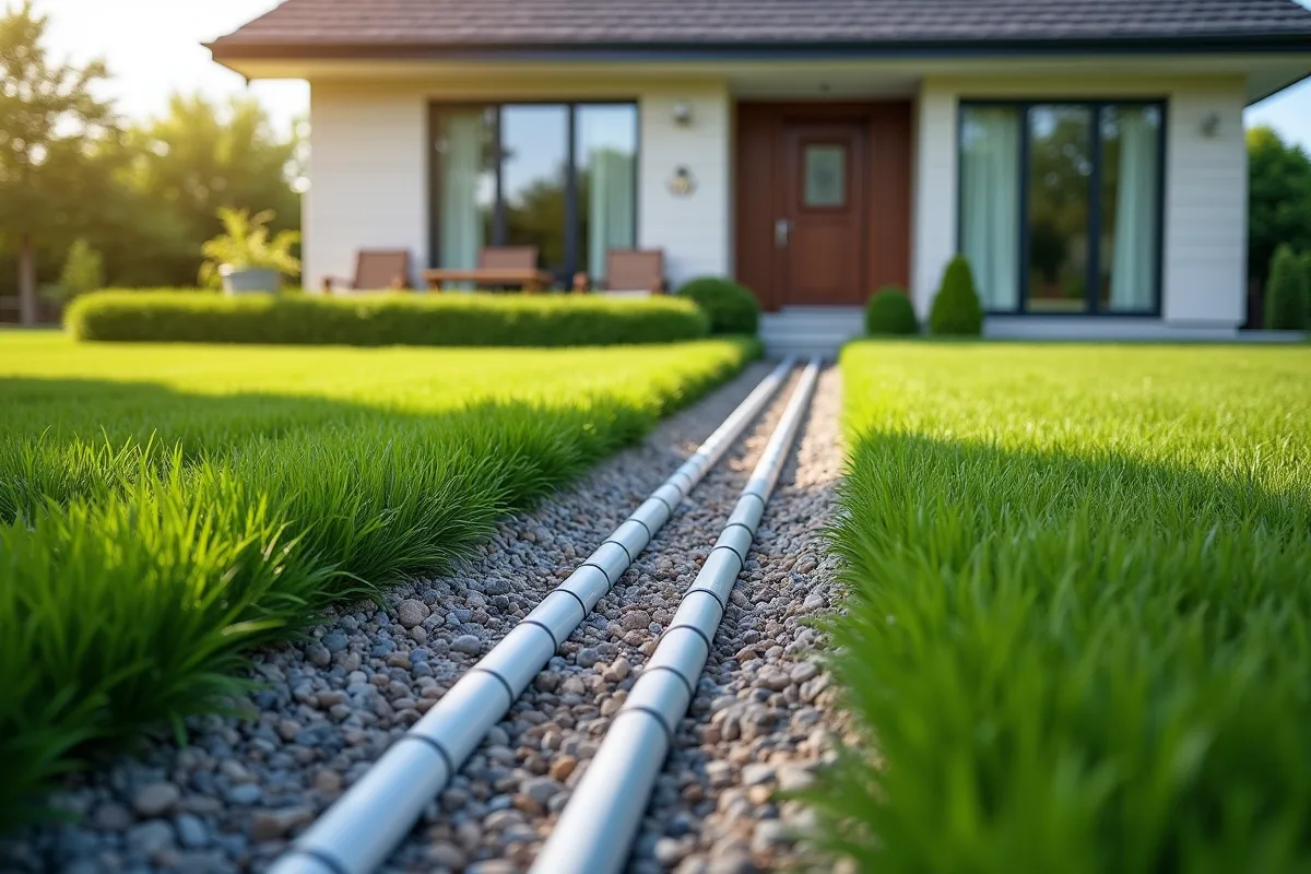 Extérieur d'une maison moderne avec drainage français visible