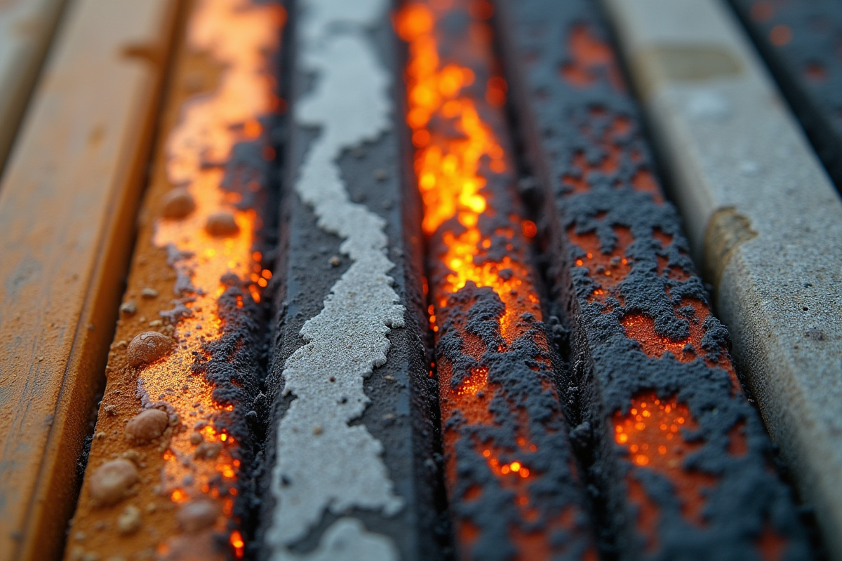 Gros plan sur differents materiaux de construction avec un materiau intact