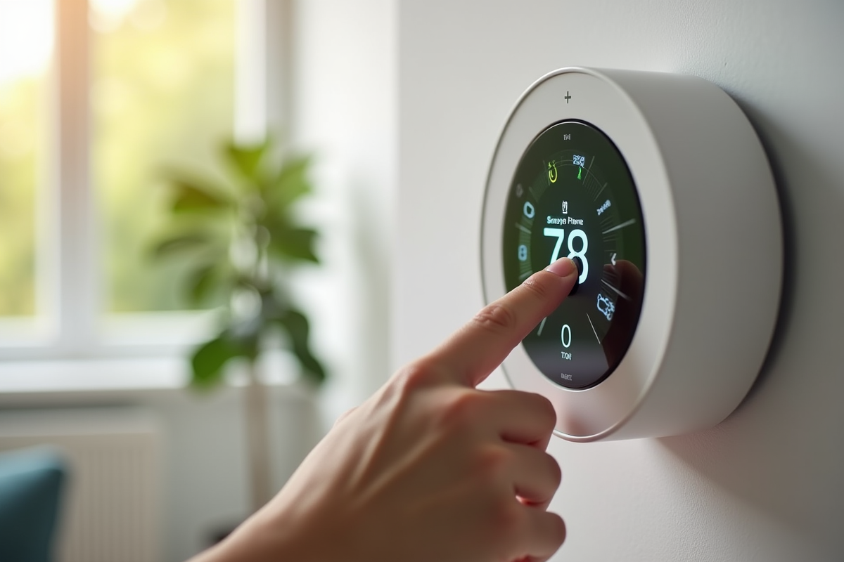 Main ajustant thermostat intelligent dans intérieur économe