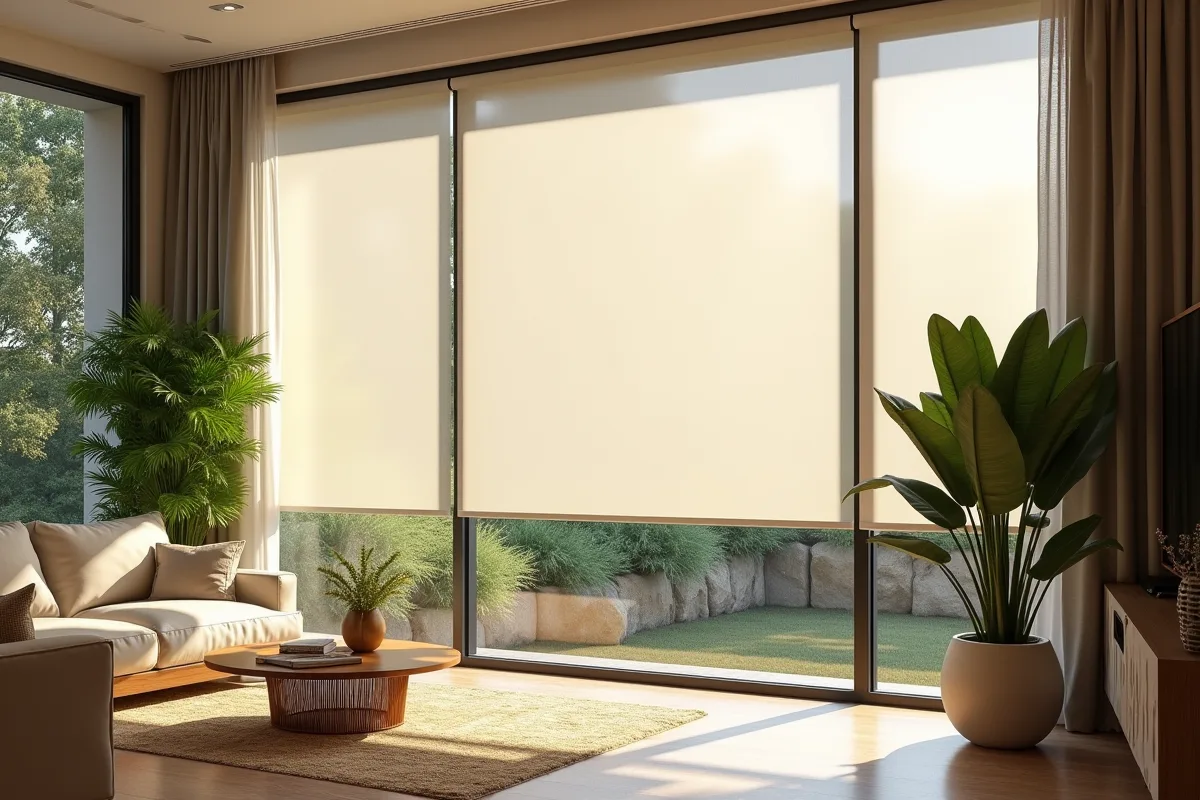 Salon moderne avec fenêtres grandes et film solaire