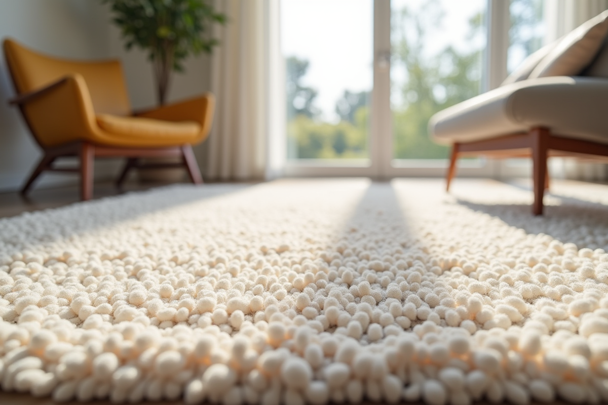 Zoom sur tapis boucle aux textures douces et modernes